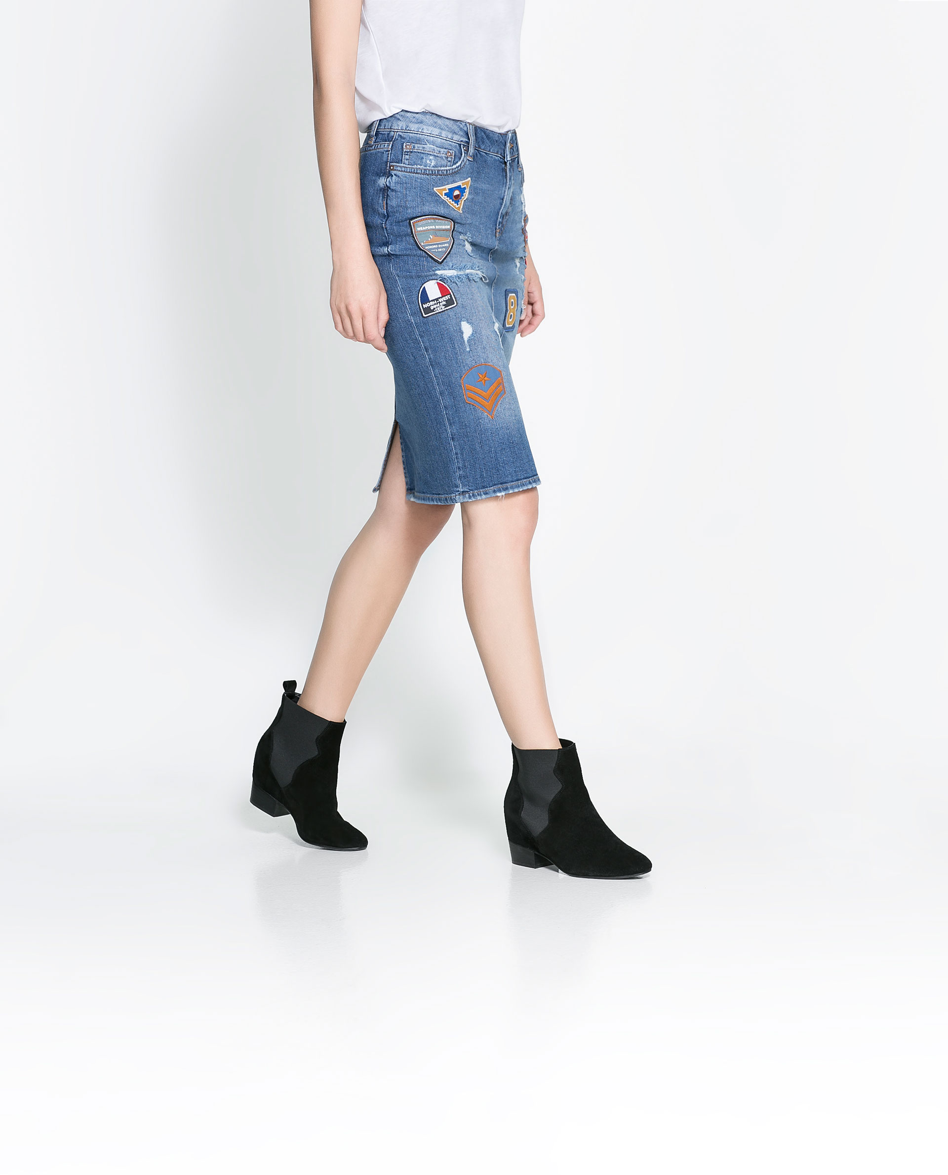 Zara Patched Denim Skirt in Blue Lyst