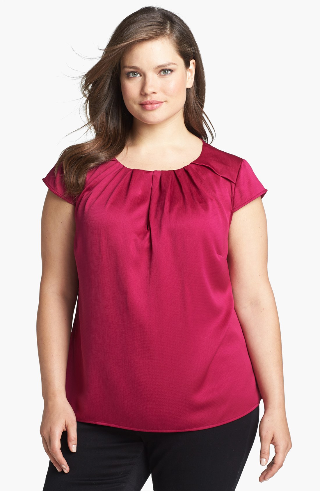 Anne Klein Textured Satin Blouse in Red (Ruby) | Lyst