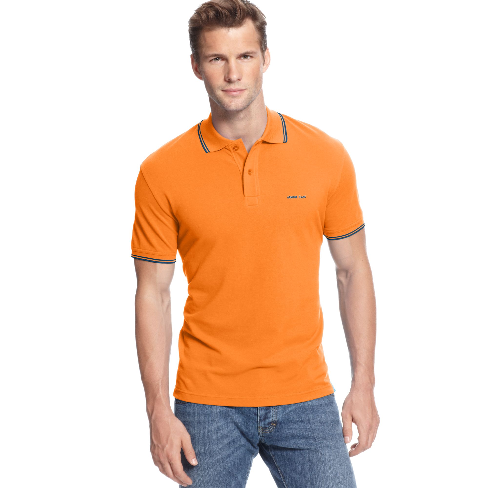 Armani Jeans Tipped Pique Polo Shirt in Orange for Men (Orange/Navy) | Lyst