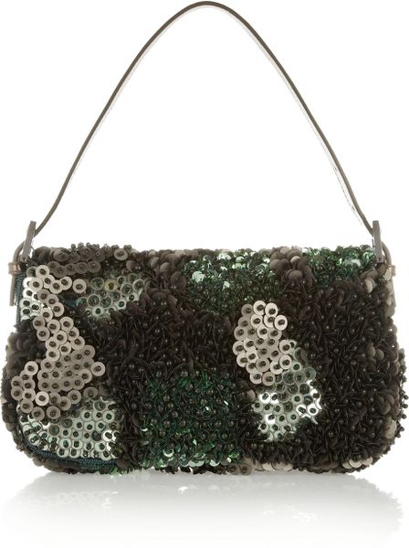 Fendi Baguette Paillette And Bead-Embellished Silk Shoulder Bag in ...