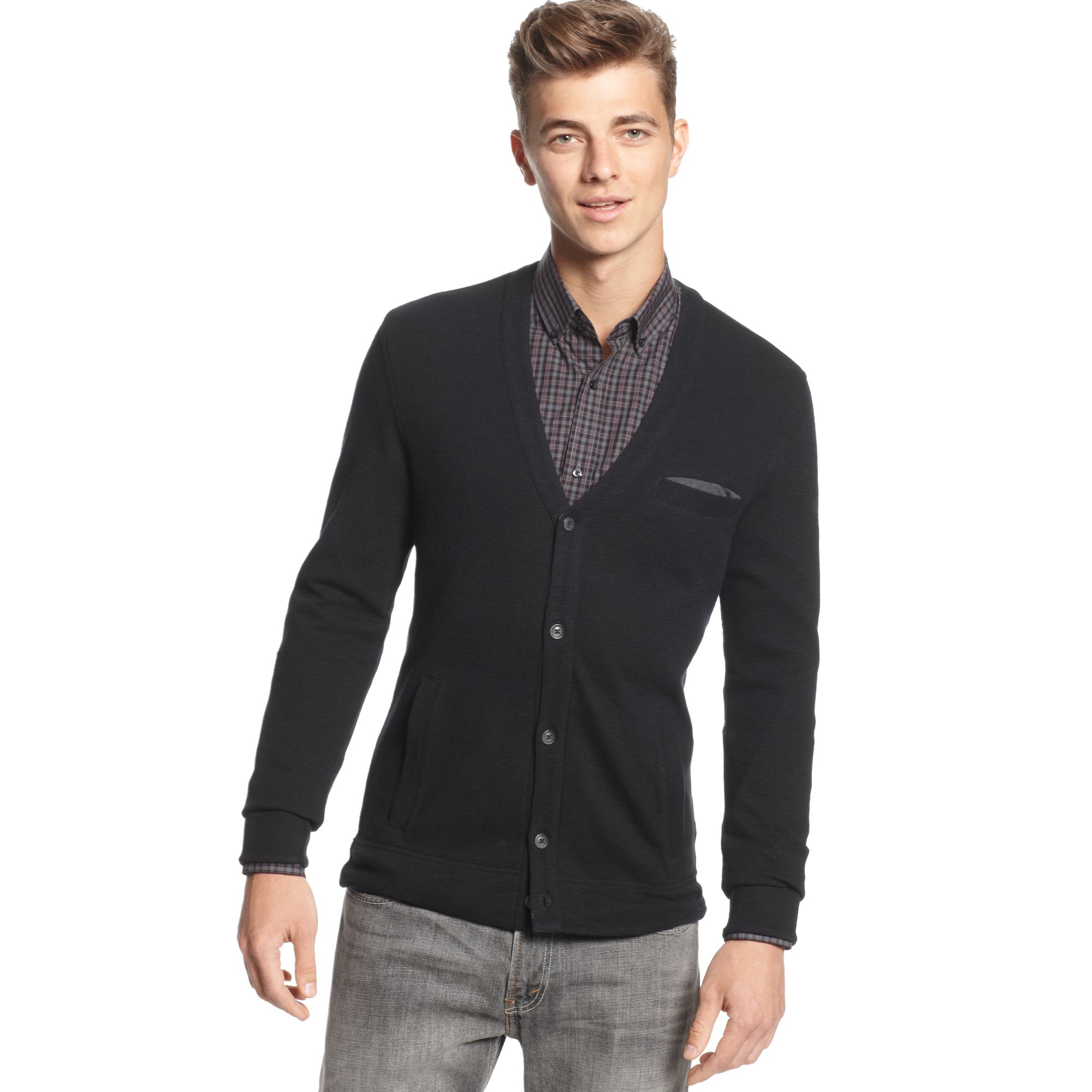Lyst - Inc International Concepts Long Sleeve Cardigan Shirt in Black ...