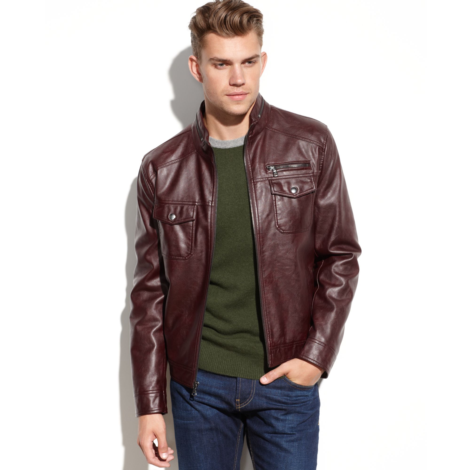 Lyst Kenneth Cole Faux Leather Jacket In Purple For Men Gallery