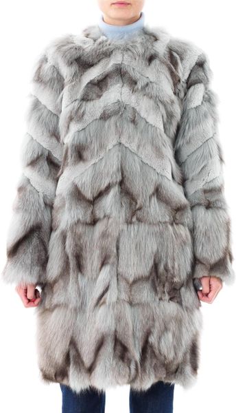 Matthew Williamson Patchwork Fur Coat in Gray (slate) | Lyst