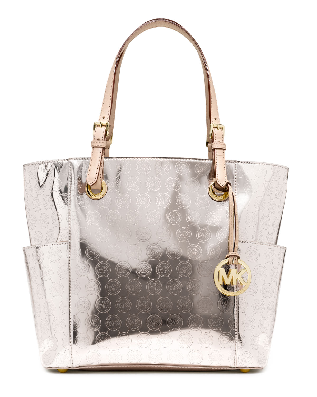 Lyst Michael Kors Jet Set Signature Monogram Tote In Metallic Gallery