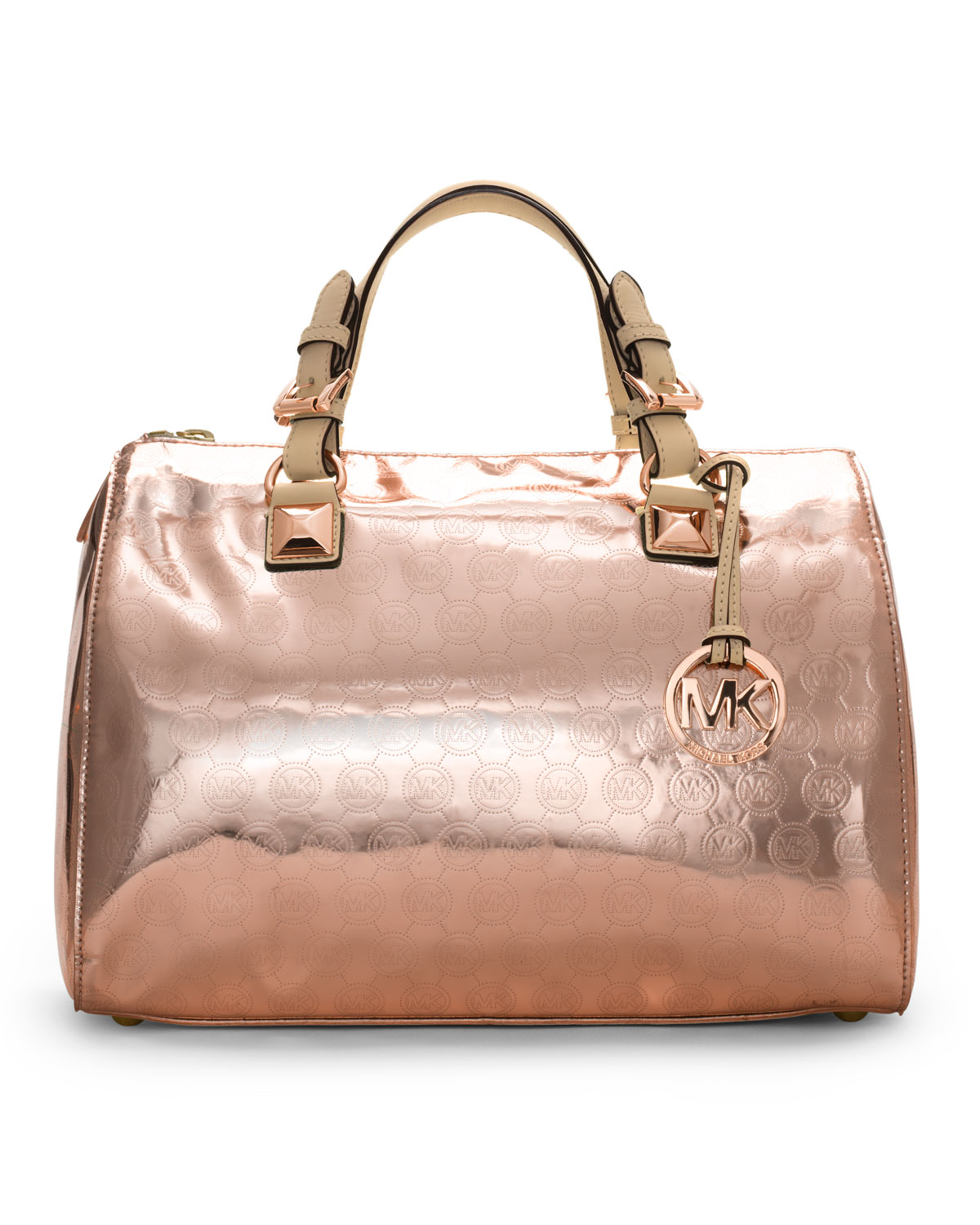 Lyst Michael Kors Large Grayson Monogram Satchel In Metallic Gallery Women S Michael Kors Grayson