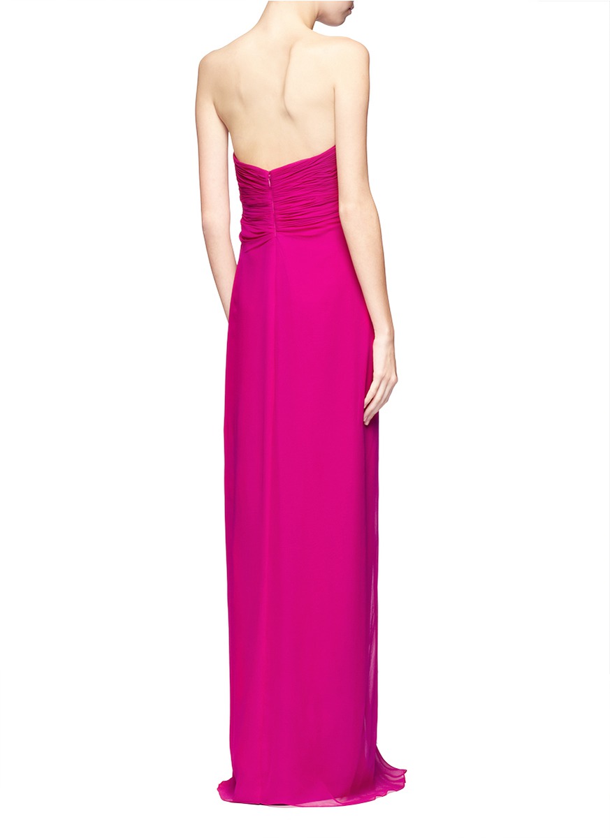 strapless silk gown