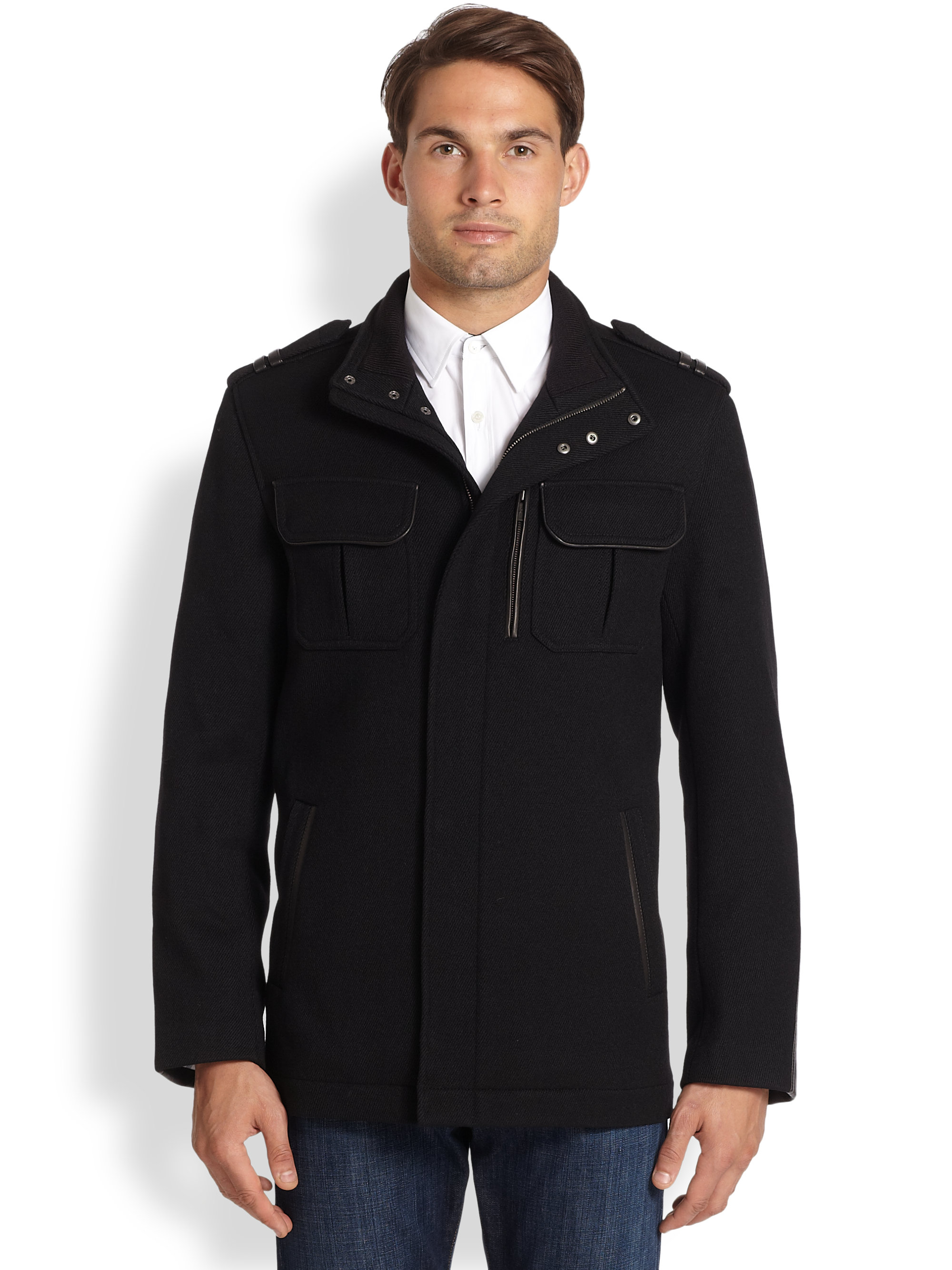 Cole Haan Modern Twill Military Jacket in Black for Men | Lyst