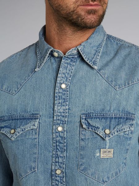 Denim & Supply Ralph Lauren Bleached Denim Western Shirt in Blue for ...