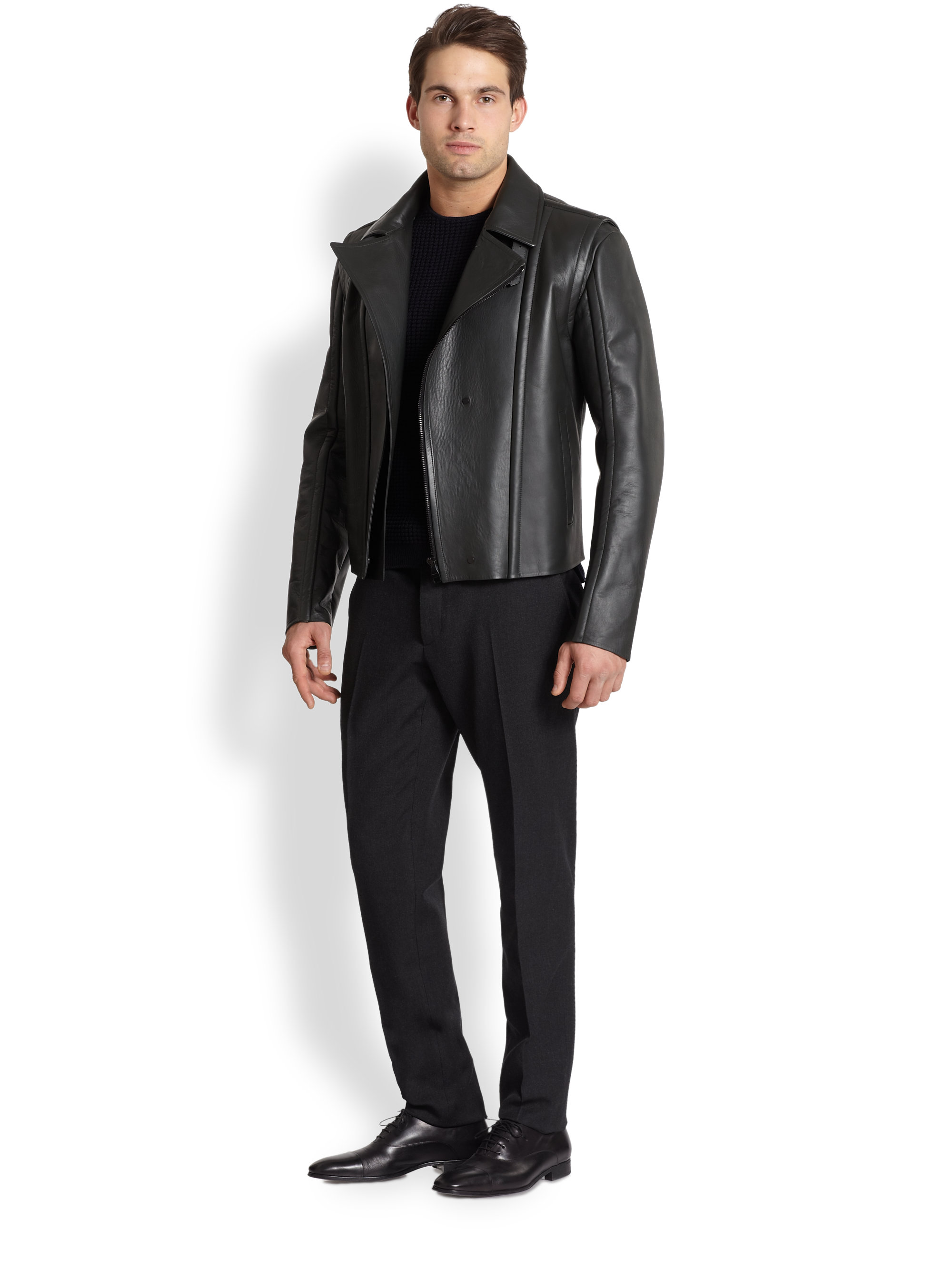 Ferragamo Leather Moto Jacket In Green For Men Lyst Gallery