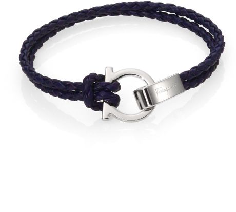Ferragamo Braided Leather Gancini Bracelet in Black for Men (ULTRA ...