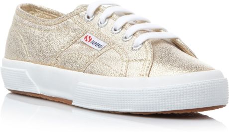 Superga Lamew Glitter Metallic Lace Up Shoes in Gold | Lyst