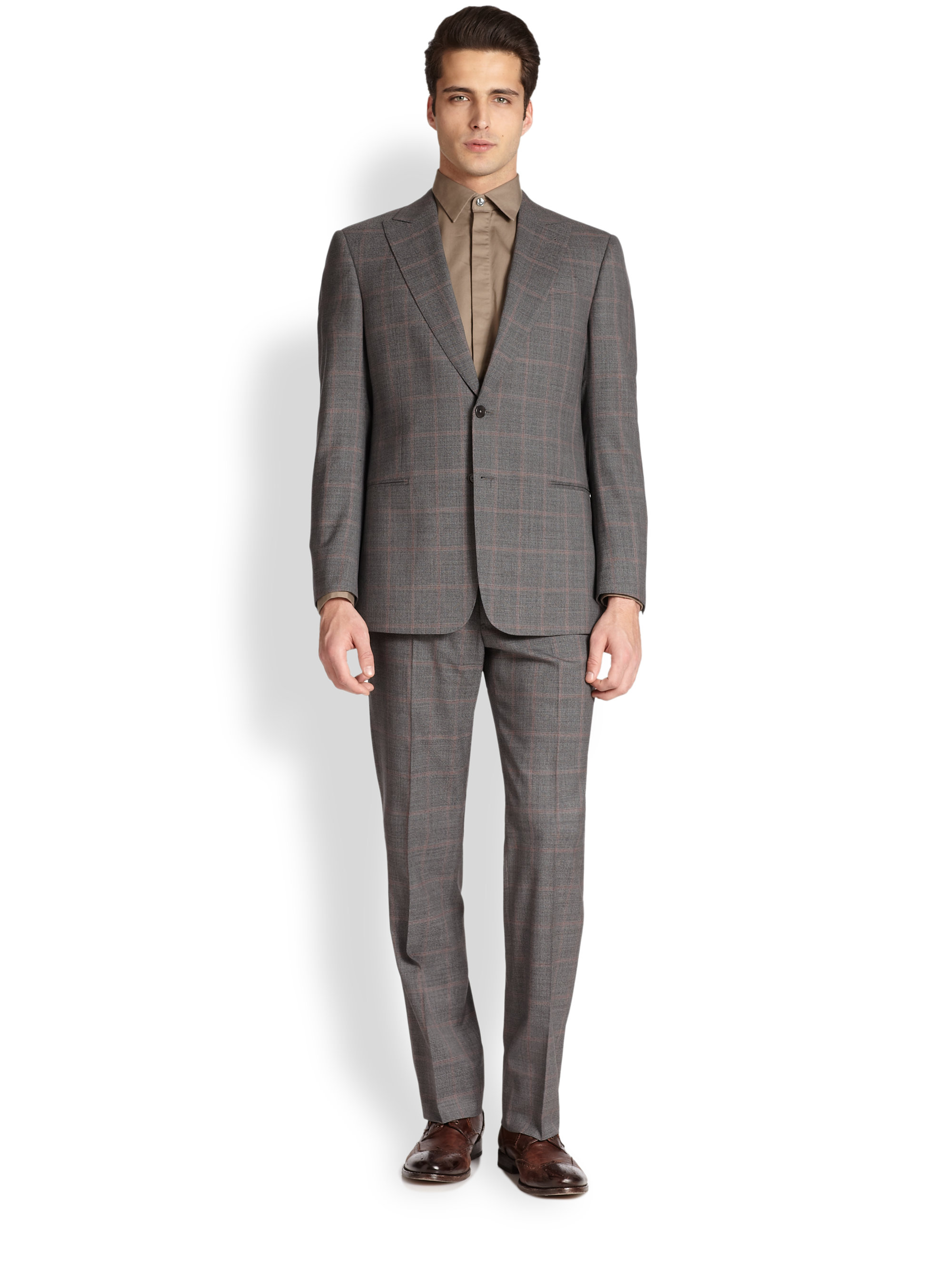 Armani Multiplaid Giorgio Peak Suit in Gray for Men (GREY) | Lyst