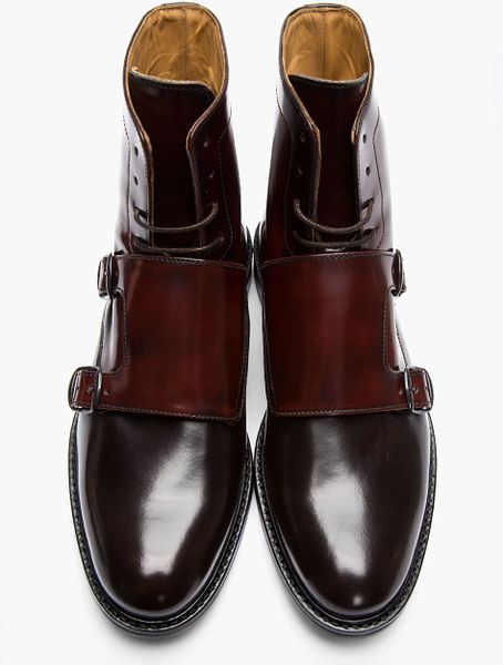 Carven Mahogany Two_tone Monk Strap Boots in Red for Men (mahogany) | Lyst
