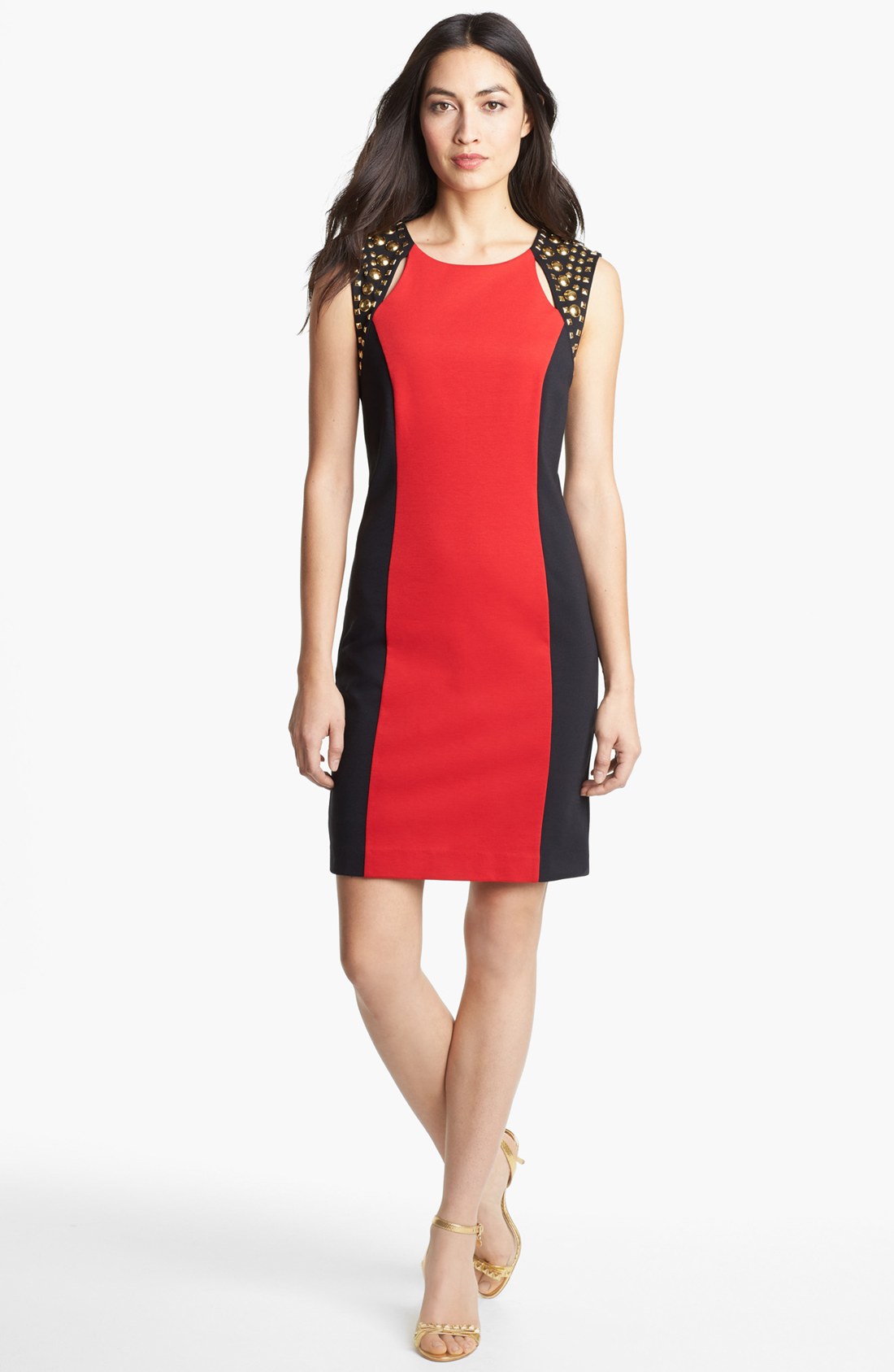 Michael Michael Kors Studded Shoulder Colorblock Dress in Red (Dnu ...