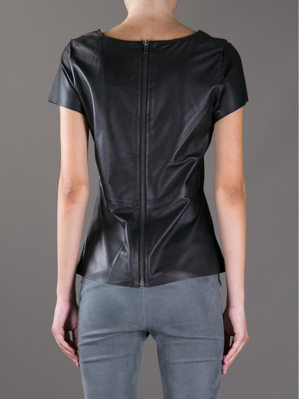 Muubaa Short Sleeve Leather T shirt in Black | Lyst