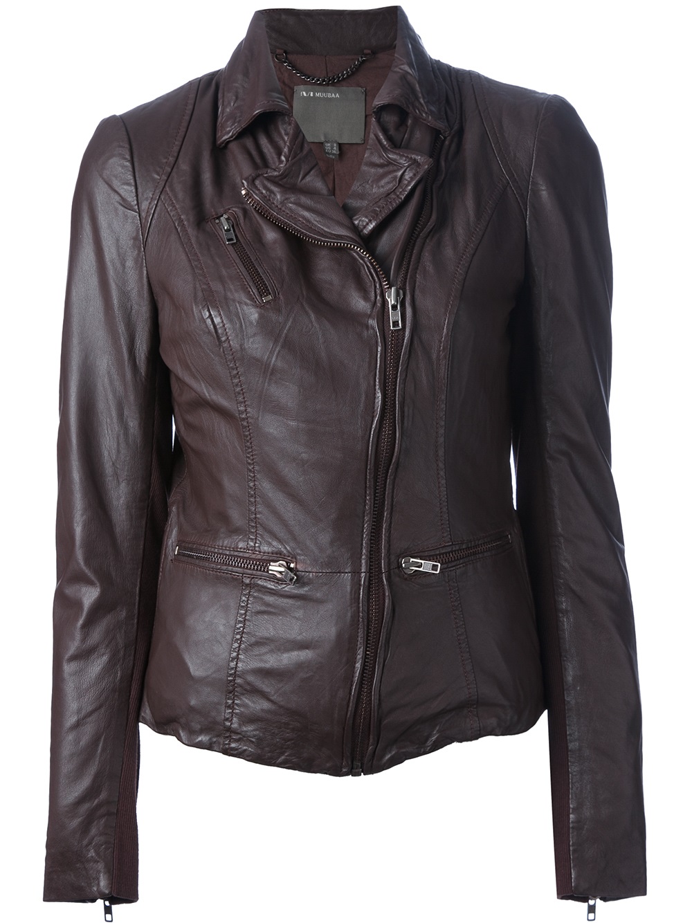 Muubaa Leather Jacket in Brown | Lyst
