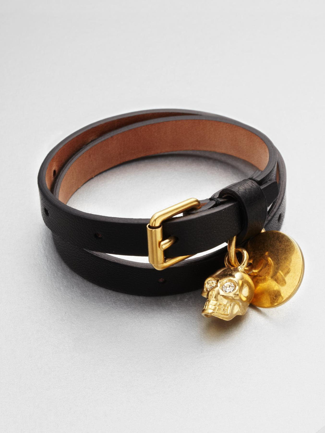Alexander mcqueen Leather Skull Wrap Bracelet in Black | Lyst