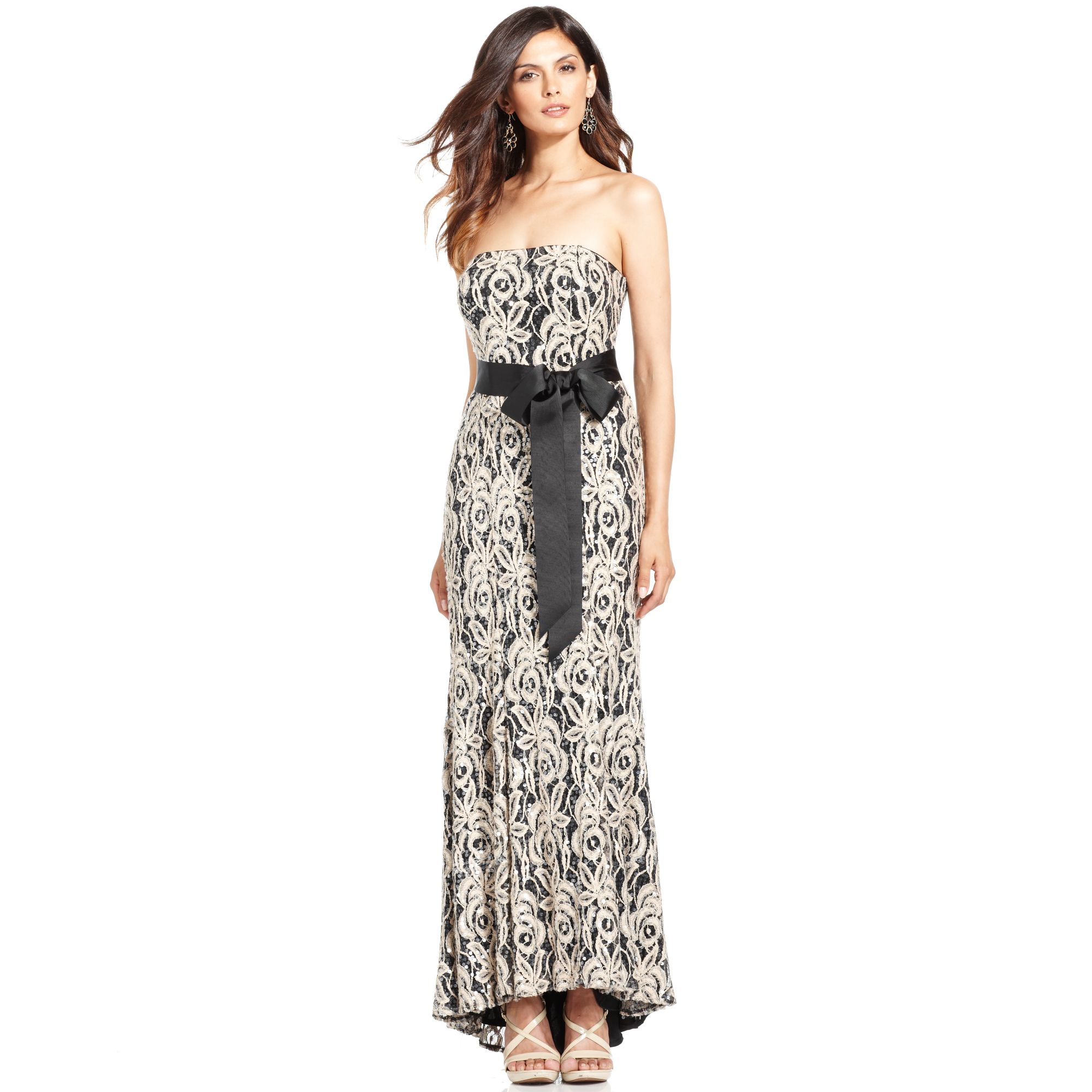 Lyst - Betsy & Adam Betsy Adam Dress Strapless Sequin Lace Gown in Metallic