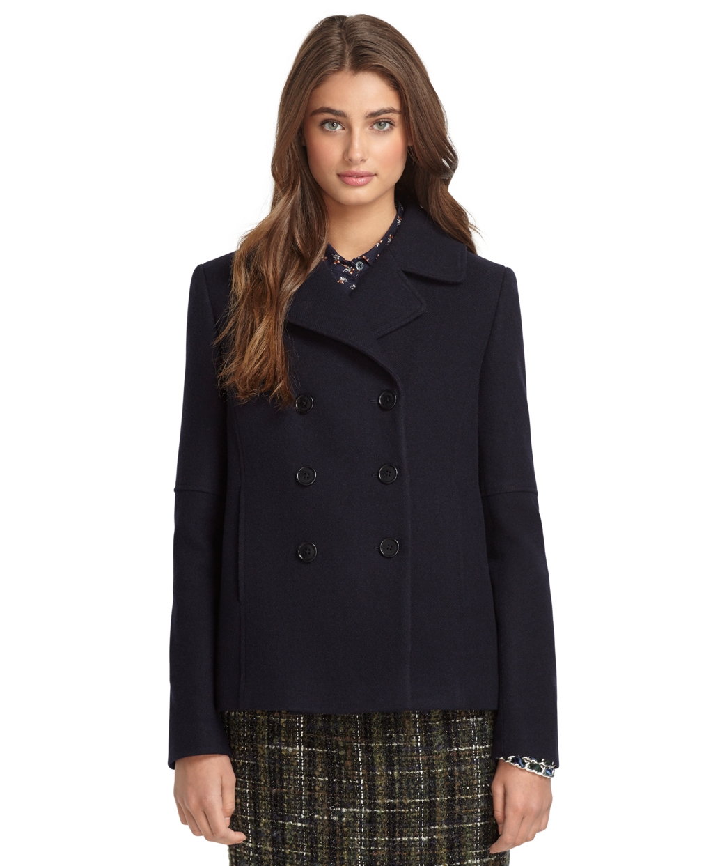 Brooks brothers Double breasted Pea Coat in Blue | Lyst