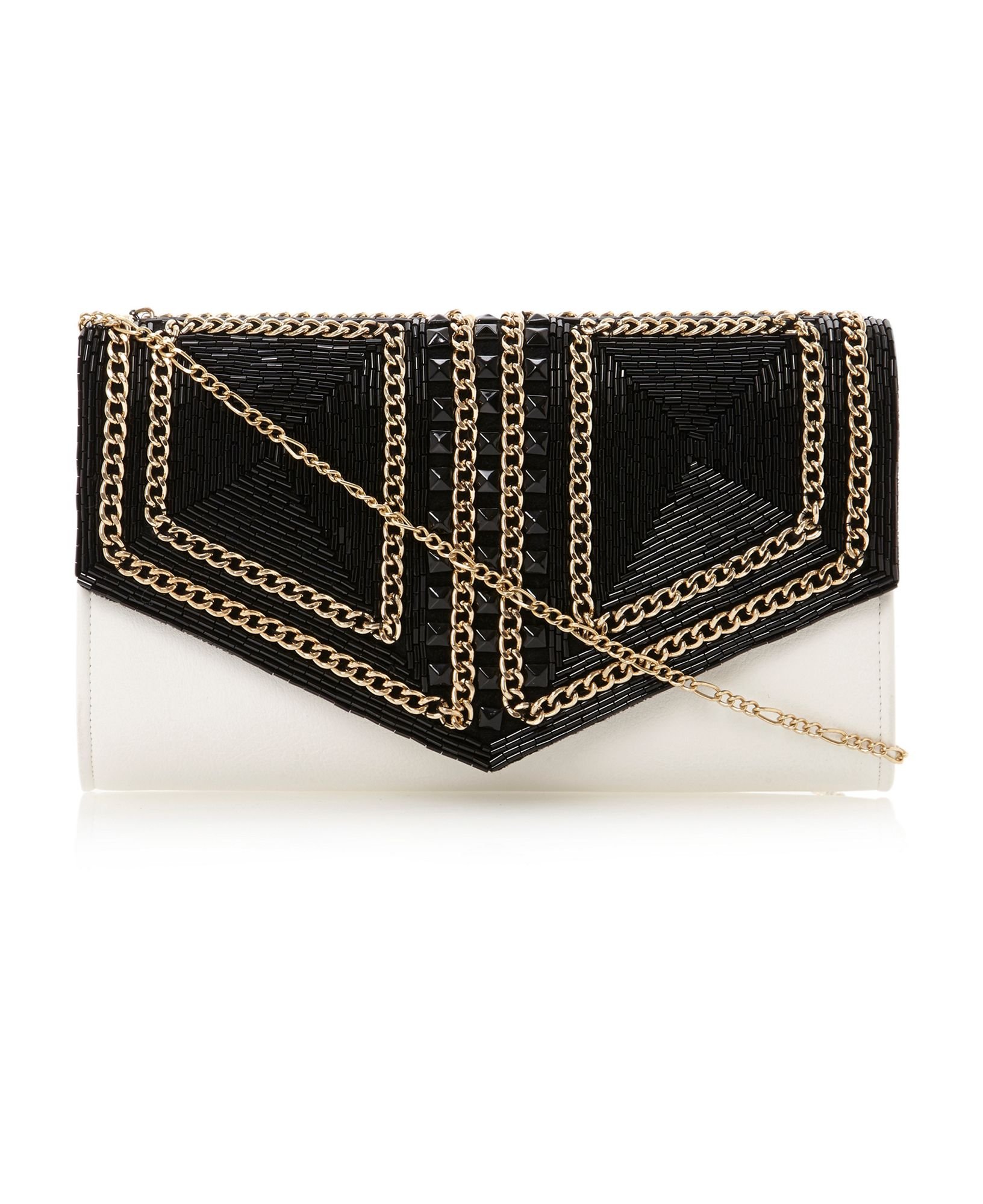 dune black handbag with gold chain