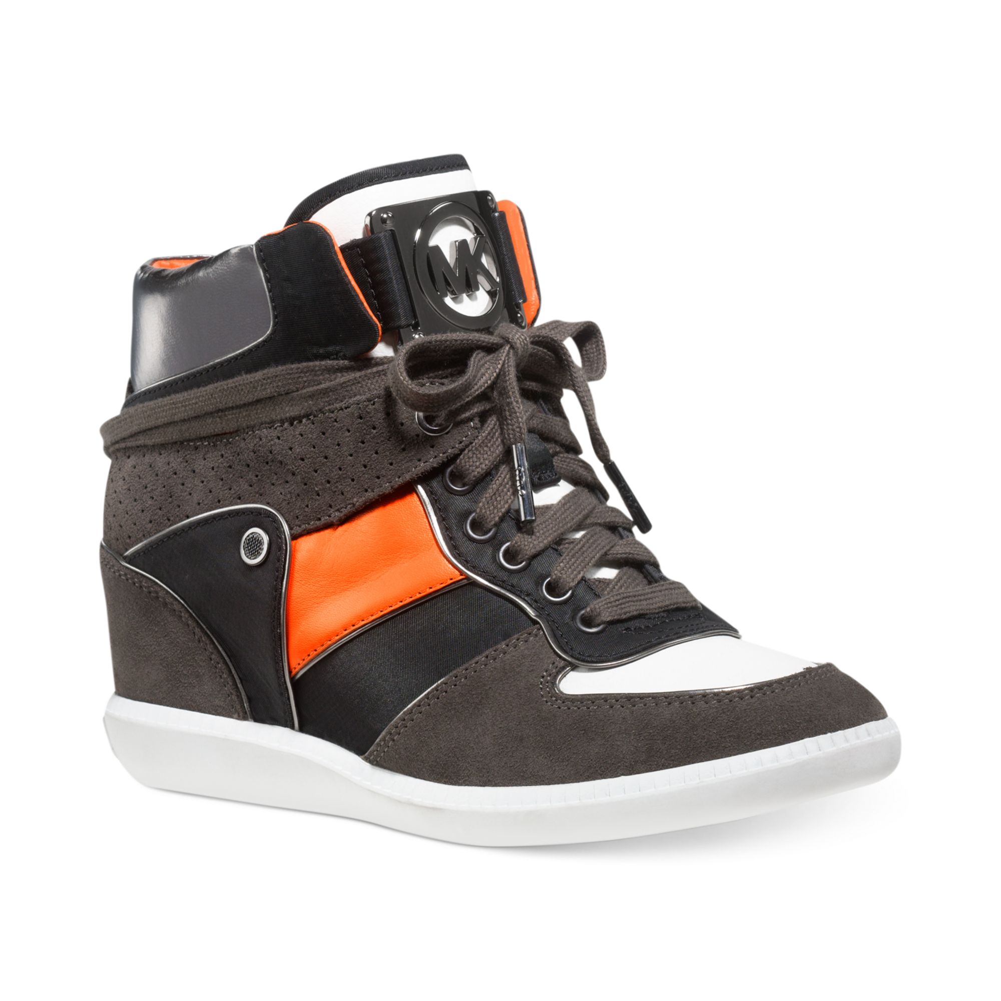 Michael Kors Nikko High-top Wedge Sneakers in Gray (Neon Orange) | Lyst