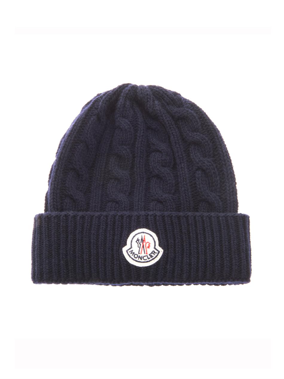 Moncler Cableknit Beanie Hat in Blue for Men (navy) | Lyst