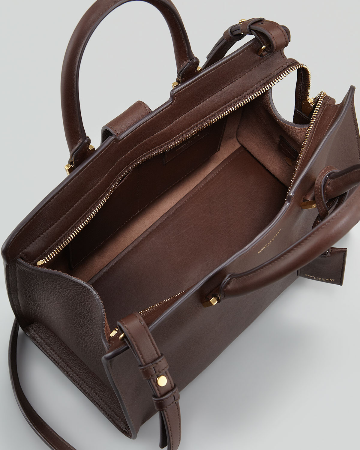 Lyst Saint Laurent Yligne Cabas Mini Leather Bag Dark Brown In Gallery