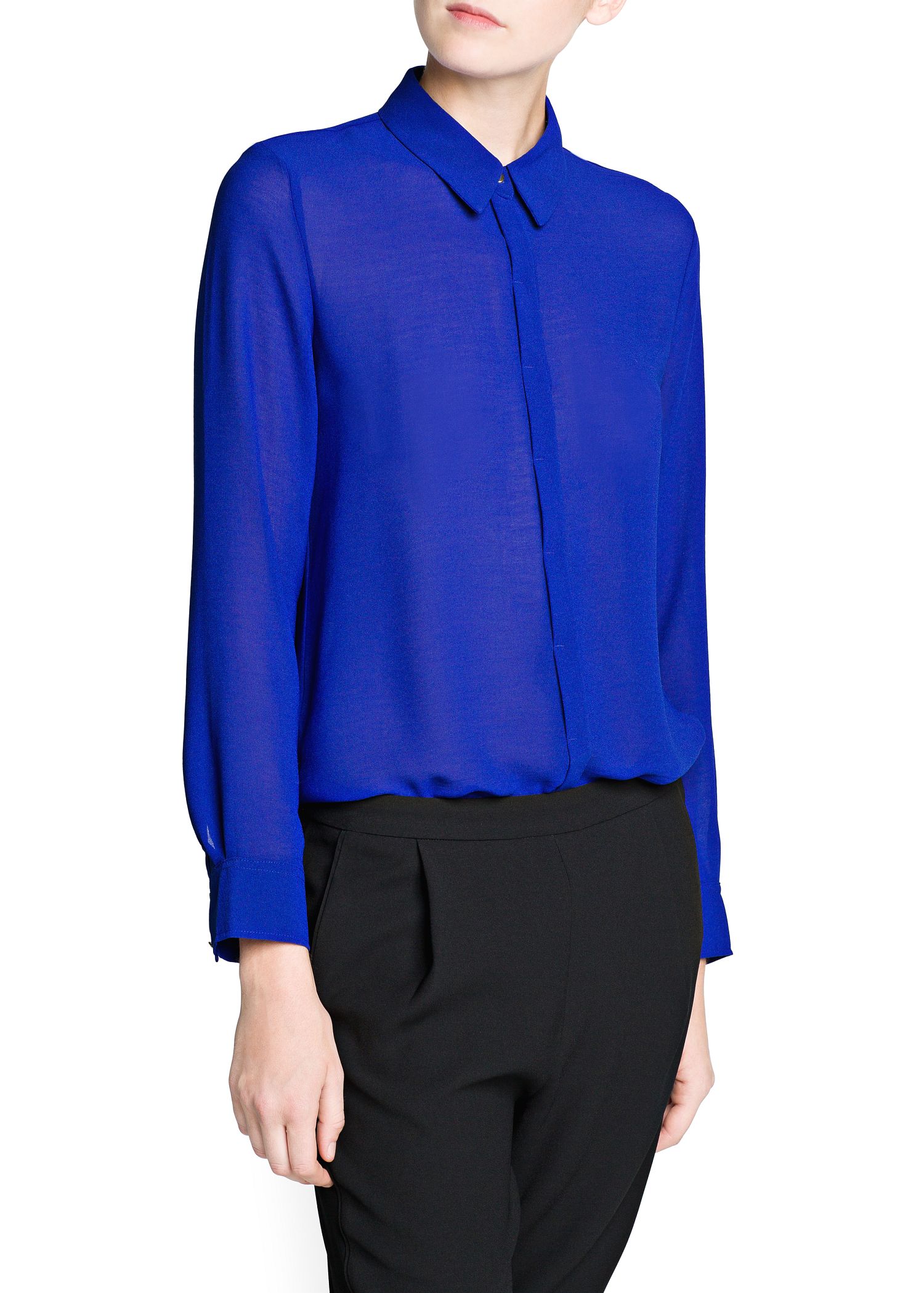 Mango Long Sleeve Flowy Shirt in Blue Lyst