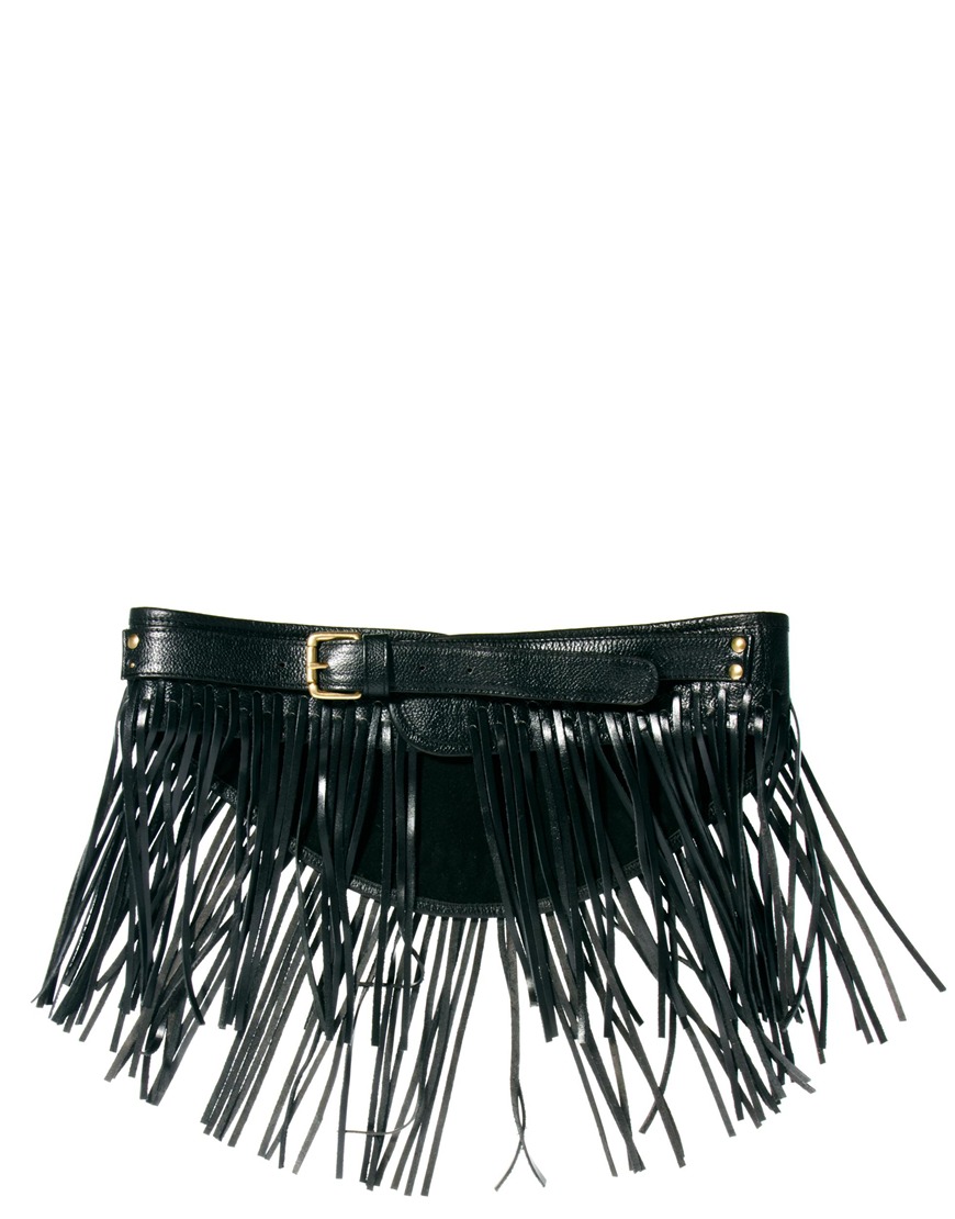 Lyst - Asos Leather Fringe Waist Belt in Black