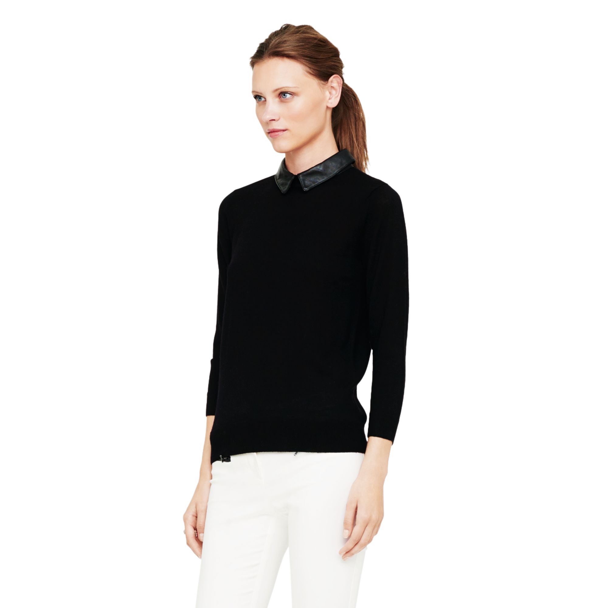 Lyst - Club Monaco Riley Leather Collar Sweater in Black