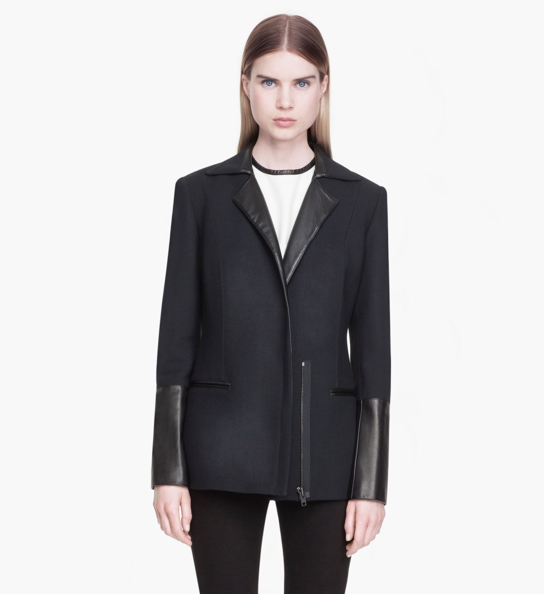 Helmut lang Expo Wool Leather Coat in Black | Lyst