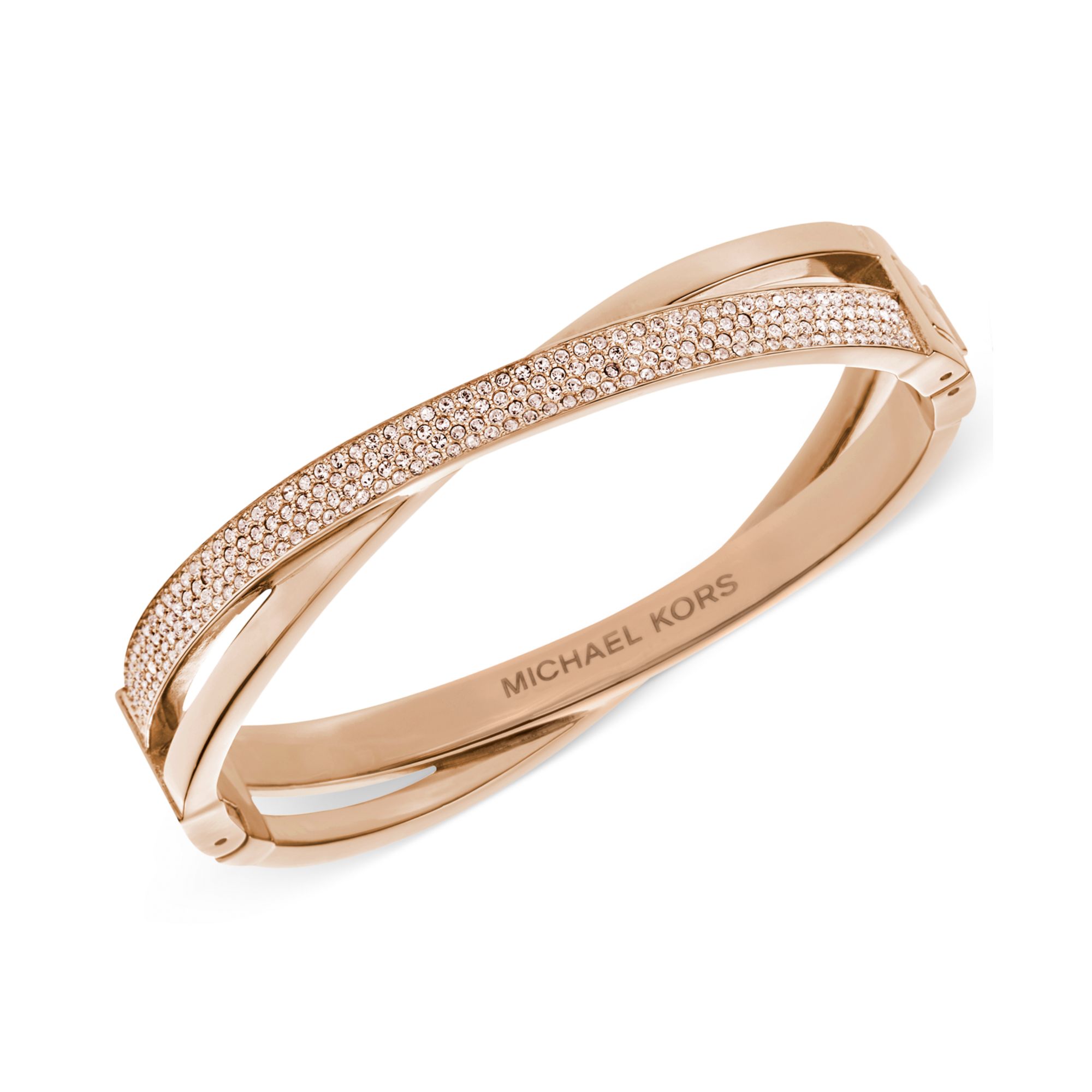 Lyst - Michael Kors Rose Gold Tone Quartz Pave Criss Cross Bracelet in ...