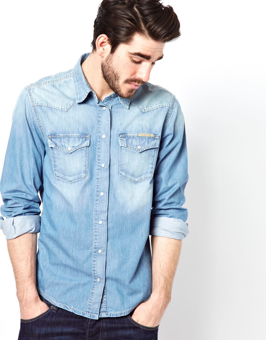 Pepe jeans Denim Shirt Snow Bleach Western in Blue for Men | Lyst