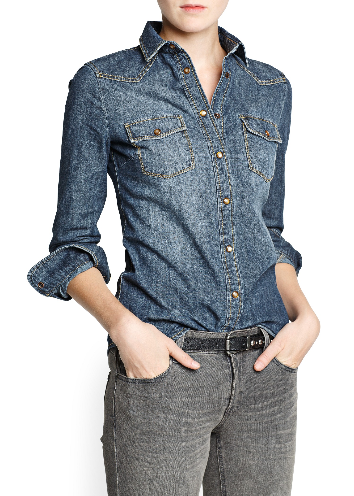 Lyst - Mango Dark Wash Denim Shirt in Blue