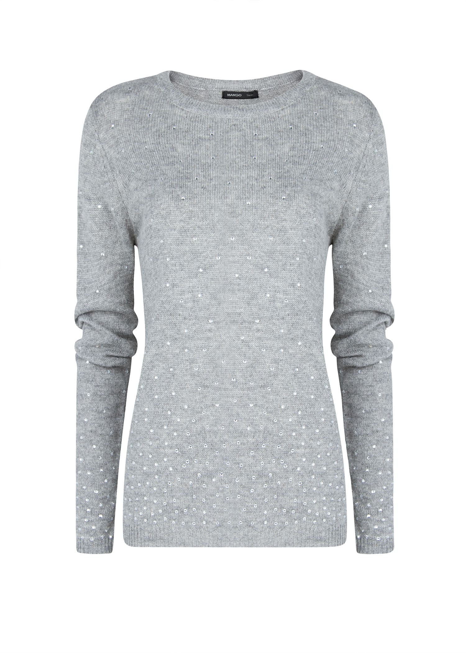 Lyst - Mango Rhinestone Woolblend Sweater in Gray