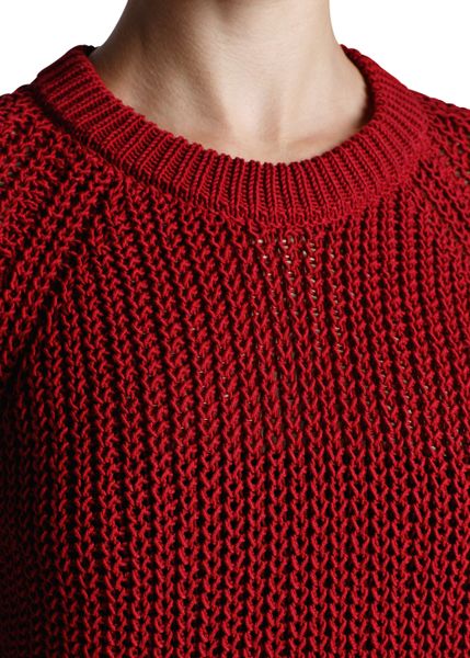 Mango Chunky Knit Cropped Sweater in Red | Lyst