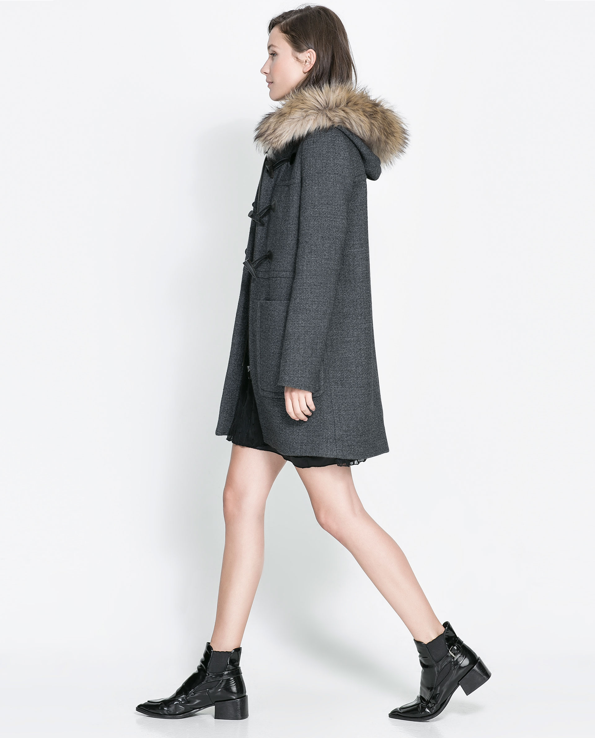 Zara Hooded Fur Coat in Gray Lyst