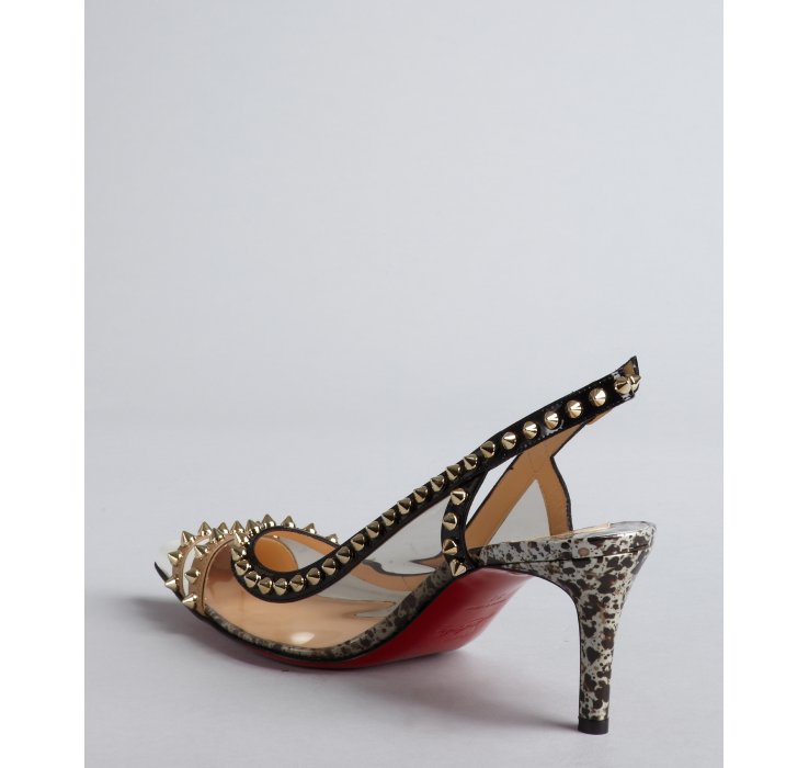 Lyst Christian Louboutin Grey Patent Leather Trimmed Studded Sling