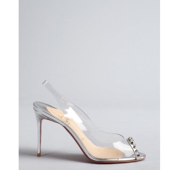 louboutin mens - Christian louboutin Silver and Clear Pvc Spike Detailed Sling-back ...