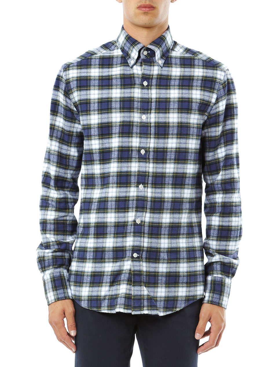 white plaid flannel shirt