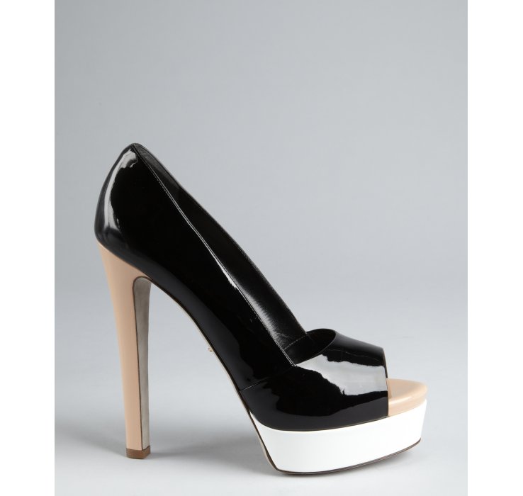 Lyst - Sergio Rossi Black and White Patent Leather Colorblock Platform
