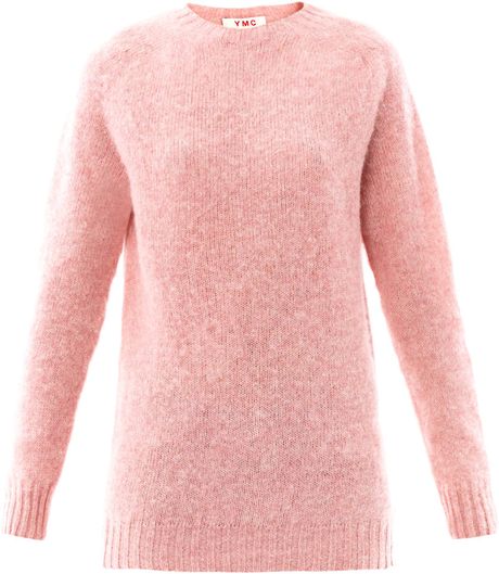 Ymc Brushed Wool Sweater in Pink | Lyst
