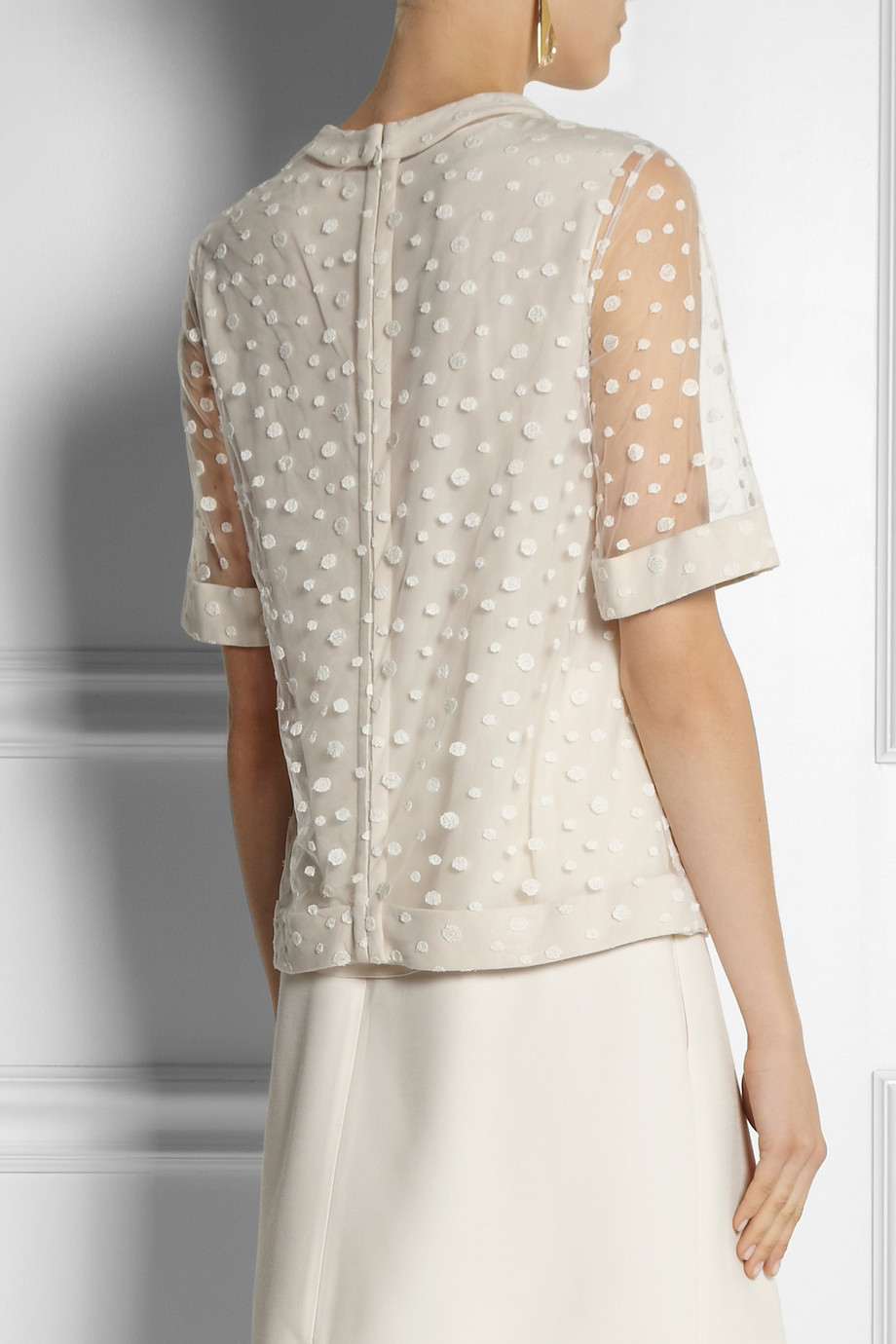Lyst - Chloé Embroidered Polka-dot Tulle Top in White