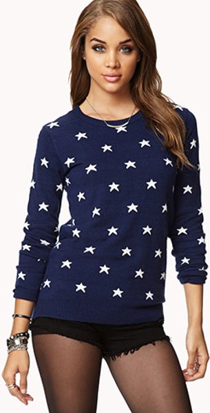 Forever 21 Star Print Sweater in Blue (NAVY/CREAM) | Lyst