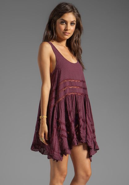 Free People Lace and Voile Trapeze Dress in Wine in Purple (Plum) | Lyst