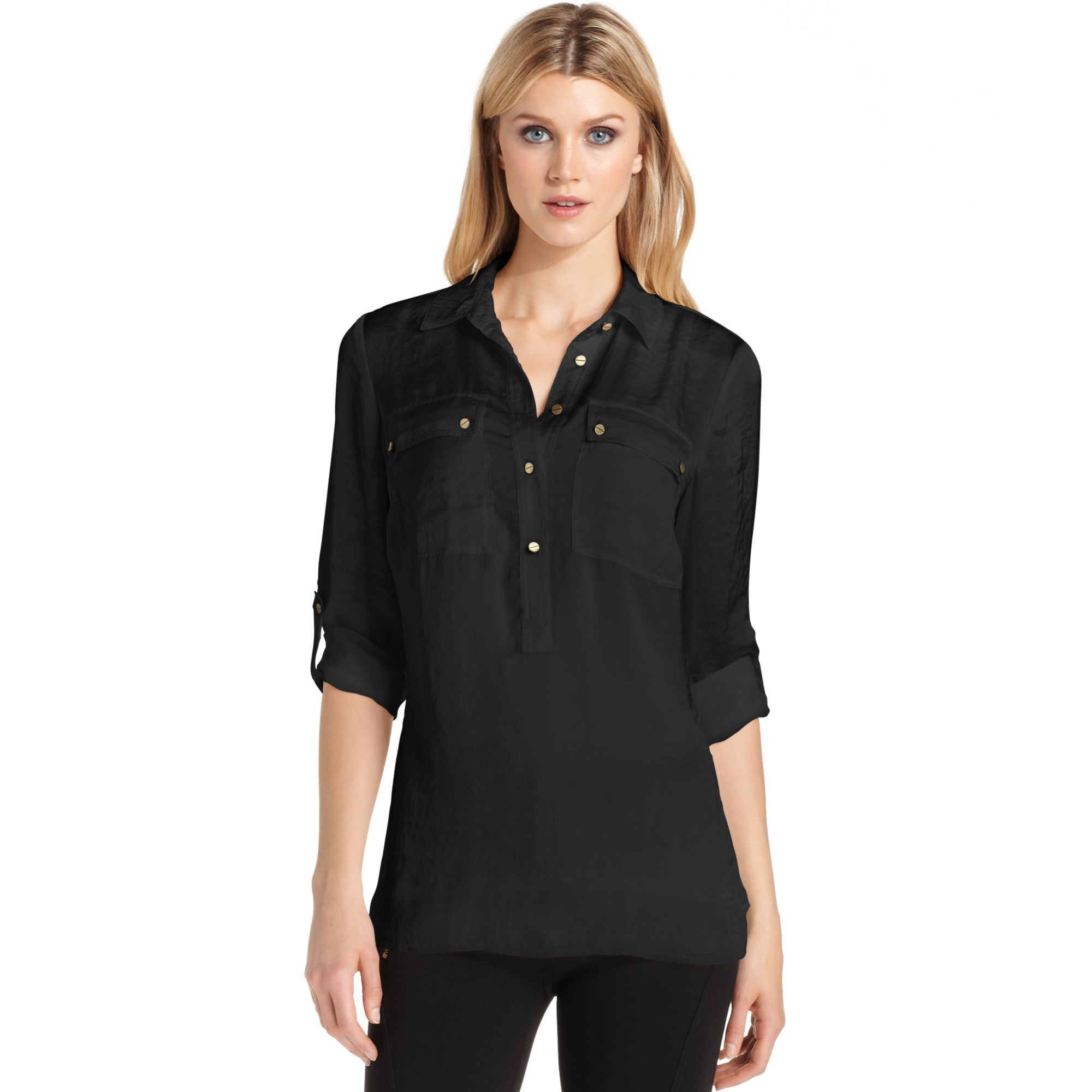 Michael Kors Roll-tab-sleeve Tunic in Black | Lyst