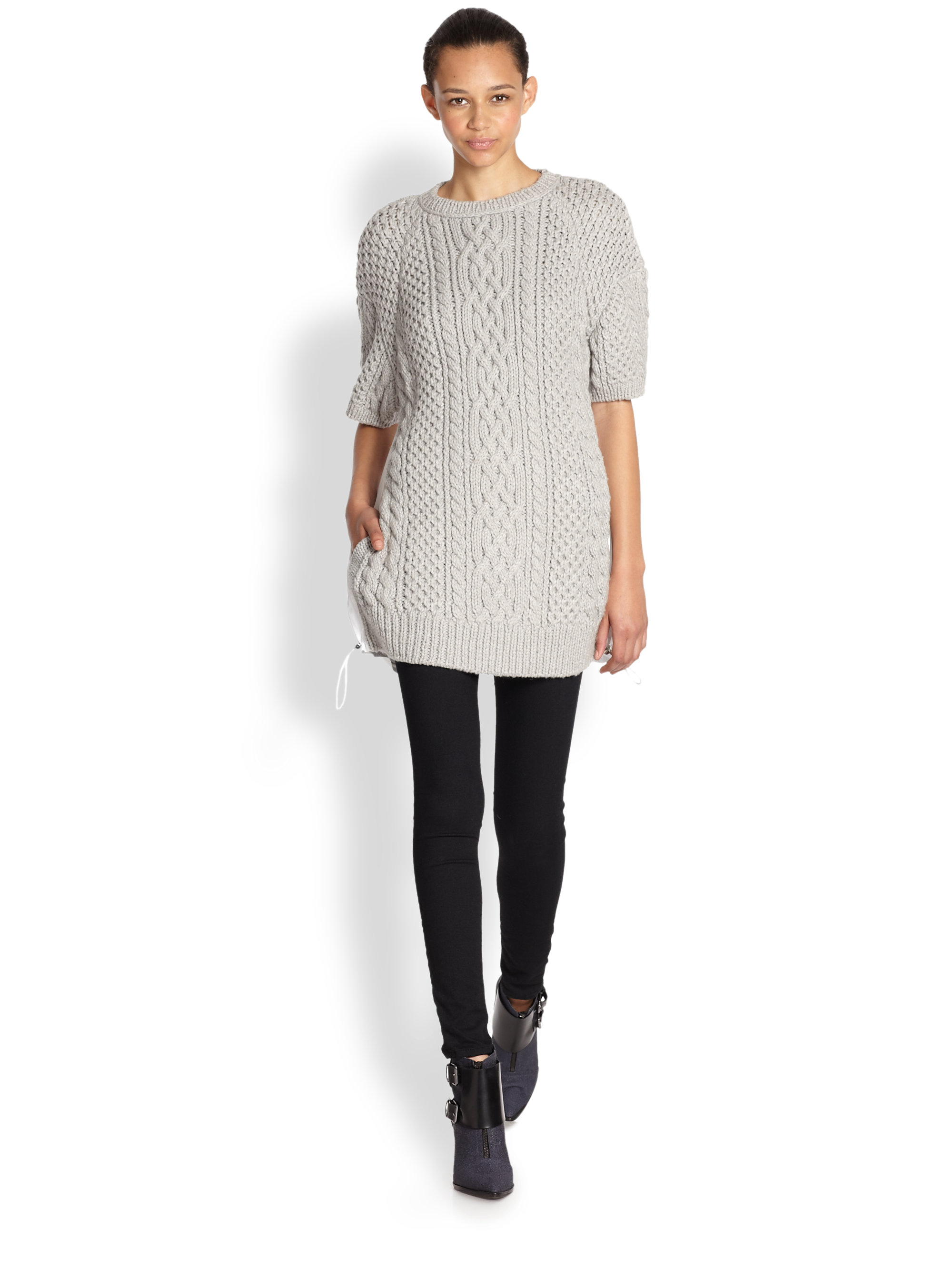 Lyst - Sacai Cable Knit Parachute Back Sweater in Gray