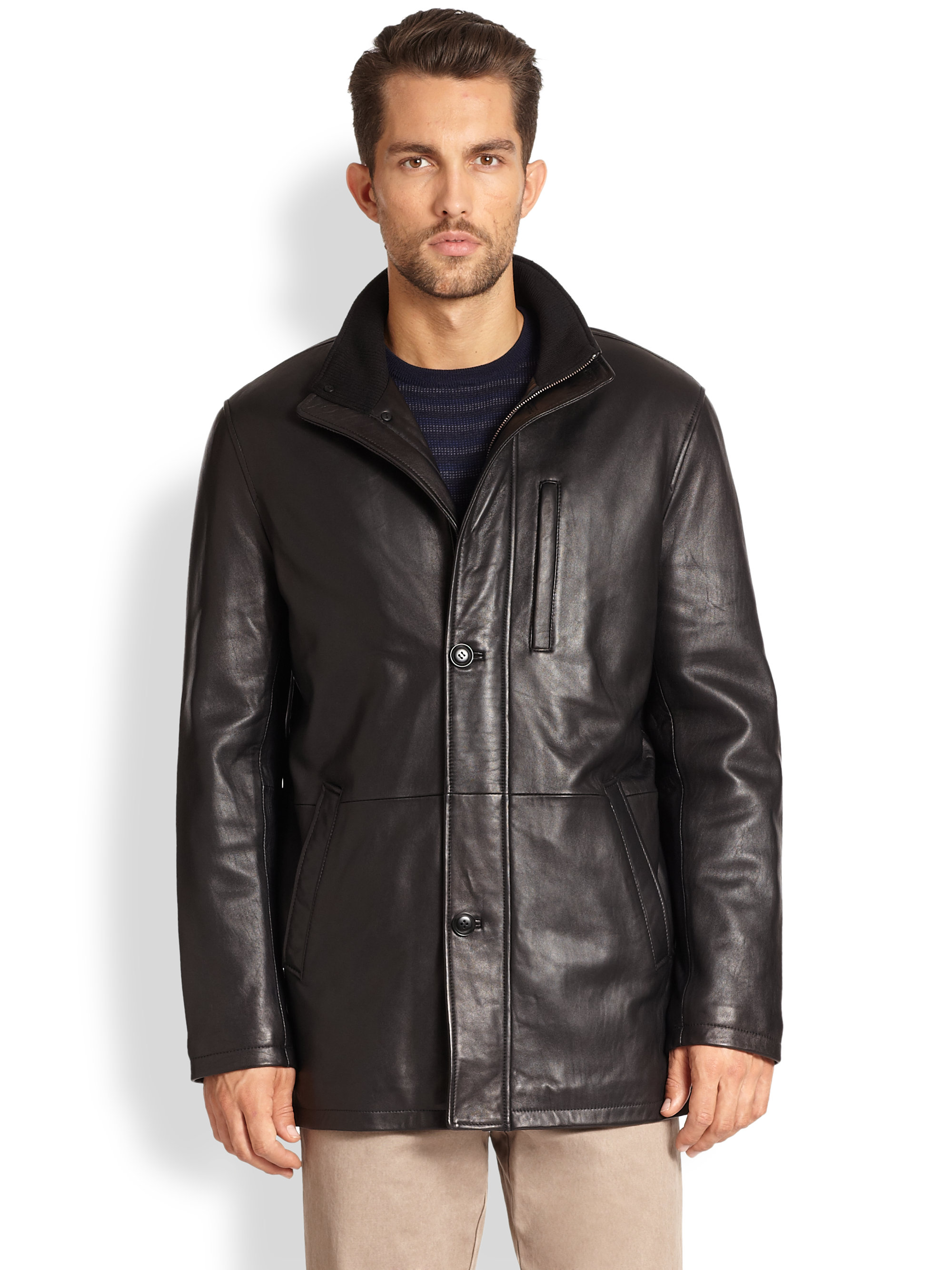 Lyst Saks Fifth Avenue Leather Jacket In Black For Men 