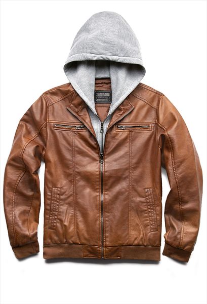 21men Hooded Faux Leather Jacket in Brown for Men (Taupe/grey) | Lyst