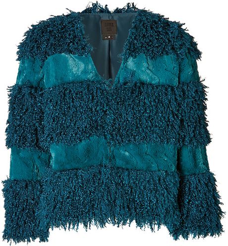 Anna Sui Faux Fur Jacket In Teal in Blue (teal) | Lyst